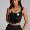 Lamiya Vinyl-Korsett-Oberteil mit Schnürung in Schwarz Lamiya Vinyl-Korsett-Oberteil mit Schnürung in Schwarz
