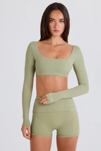 Langärmliges Crop-Top in Matcha