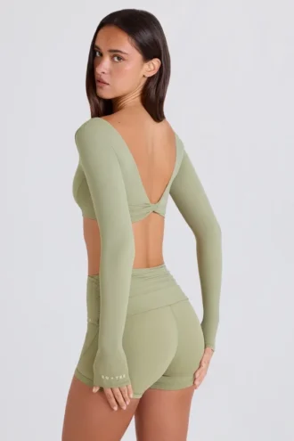 Langärmliges Crop-Top in Matcha