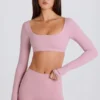 Langärmliges Crop-Top in Mauve