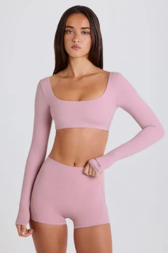 Langärmliges Crop-Top in Mauve