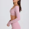 Langärmliges Crop-Top in Mauve
