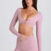 Langärmliges Crop-Top in Mauve