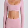 Langärmliges Crop-Top in Mauve