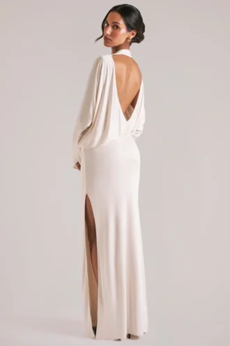 Lani Langarm-Maxikleid mit Drapierung in Elfenbein