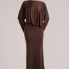 Lani Langarm-Maxikleid mit Drapierung in Schokoladenbraun