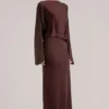 Lani Langarm-Maxikleid mit Drapierung in Schokoladenbraun