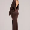 Lani Langarm-Maxikleid mit Drapierung in Schokoladenbraun