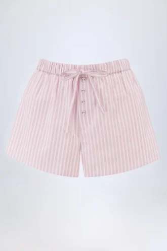 Lariana Shorts aus Baumwollpopeline mit mittlerer Leibhöhe in rosa Streifen
