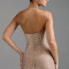 Lasma verziertes A-Linien-Minikleid mit Neckholder in Mandel