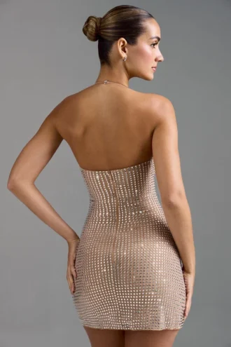 Lasma verziertes A-Linien-Minikleid mit Neckholder in Mandel
