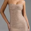 Lasma verziertes A-Linien-Minikleid mit Neckholder in Mandel