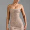 Lasma verziertes A-Linien-Minikleid mit Neckholder in Mandel