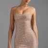 Lasma verziertes A-Linien-Minikleid mit Neckholder in Mandel