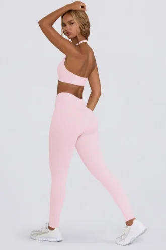 Leggings aus gebürstetem Jersey mit Rüschen und mittlerer Leibhöhe in Hellrosa-Mélange