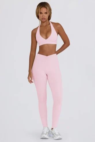 Leggings aus gebürstetem Jersey mit Rüschen und mittlerer Leibhöhe in Hellrosa-Mélange