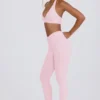 Leggings aus gebürstetem Jersey mit Rüschen und mittlerer Leibhöhe in Hellrosa-Mélange Leggings aus gebürstetem Jersey mit Rüschen und mittlerer Leibhöhe in Hellrosa-Mélange
