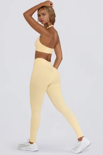 Leggings aus gebürstetem Jersey mit Rüschen und mittlerer Leibhöhe in Lemon-Marl