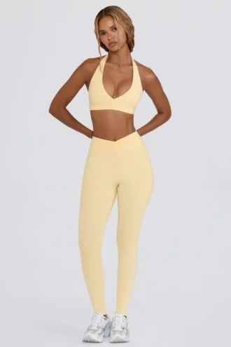 Leggings aus gebürstetem Jersey mit Rüschen und mittlerer Leibhöhe in Lemon-Marl