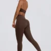 Leggings aus gebürstetem Jersey mit Rüschen und mittlerer Leibhöhe in Pecan-Melange Leggings aus gebürstetem Jersey mit Rüschen und mittlerer Leibhöhe in Pecan-Melange