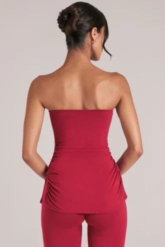 Leni Bandeau-Longline-Oberteil in Kirschrot