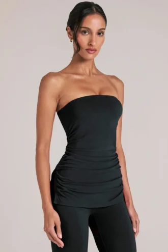 Leni Bandeau-Longline-Oberteil in Schwarz