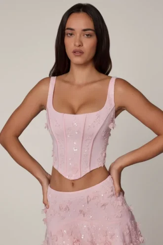 Letitia verziertes Schnür-Korsett-Oberteil in zartem Rosa