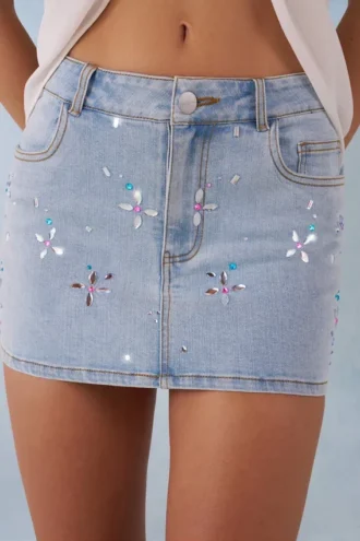 Levara Mid-Rise Denim Micro Minirock  in hellem Denim
