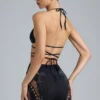 Liberty Bikini-Oberteil mit verzierten Kreuzbändern in Schwarz