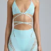 Liberty Bikini-Oberteil mit verzierten Kreuzträgern in Eisblau