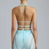 Liberty Bikini-Oberteil mit verzierten Kreuzträgern in Eisblau