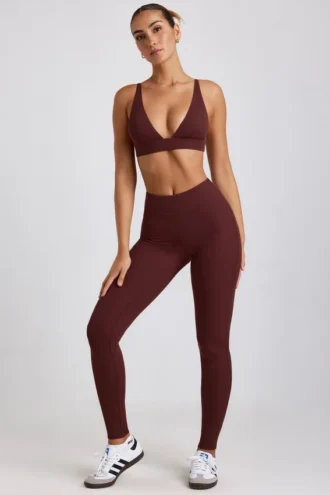 Linnea Petite gerippte Modal-Leggings mit hoher Taille in Espresso