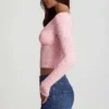 Lioren Transparentes Spitzen-Oberteil mit tiefem Ausschnitt und langen Ärmeln in Rosa Lioren Transparentes Spitzen-Oberteil mit tiefem Ausschnitt und langen Ärmeln in Rosa