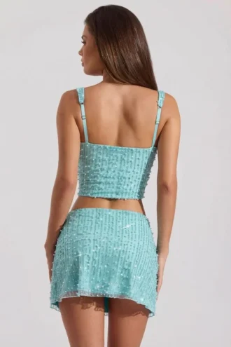 Lirael Crop-Top mit Verzierungen und quadratischem Ausschnitt in Aquablau
