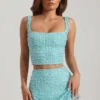 Lirael Crop-Top mit Verzierungen und quadratischem Ausschnitt in Aquablau Lirael Crop-Top mit Verzierungen und quadratischem Ausschnitt in Aquablau