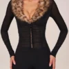 Loa Playsuit mit Kunstfellbesatz in Schwarz Loa Playsuit mit Kunstfellbesatz in Schwarz