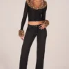 Lola Cardigan aus transparentem Mesh mit Kunstfellbesatz in Schwarz Lola Cardigan aus transparentem Mesh mit Kunstfellbesatz in Schwarz
