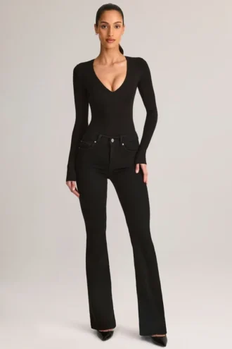 Lone Denim Mid-Rise Flared Jeans in Schwarz
