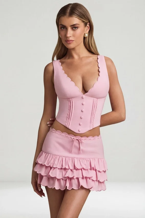 Lorena Minirock mit Lagen und Rüschen in Soft Pink Lorena Minirock mit Lagen und Rüschen in Soft Pink