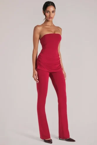 Lumi Mid-Rise Fitted Trousers  in Cherry Red