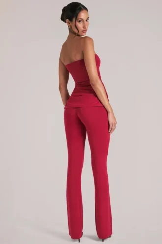 Lumi Mid-Rise Fitted Trousers  in Cherry Red