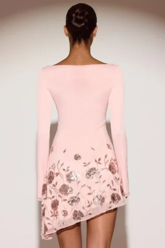 Lumiki Asymmetrisches Minikleid mit Applikationen in Rosa