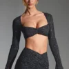 Lumina verziertes langärmeliges Crop-Top in Schwarz Lumina verziertes langärmeliges Crop-Top in Schwarz