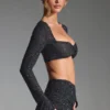 Lumina verziertes langärmeliges Crop-Top in Schwarz Lumina verziertes langärmeliges Crop-Top in Schwarz