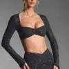 Lumina verziertes langärmeliges Crop-Top in Schwarz Lumina verziertes langärmeliges Crop-Top in Schwarz