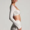 Lumina verziertes langärmeliges Crop-Top in Weiß Lumina verziertes langärmeliges Crop-Top in Weiß