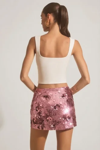 Lunara Minirock mit Paillettenverzierung in Rosa