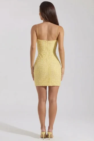 Lunetta Verziertes Bodycon-Minikleid mit U-Ausschnitt in Gelb