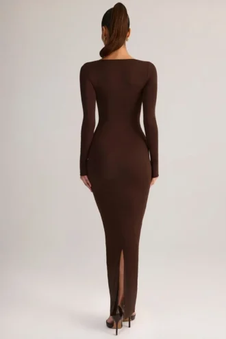 Lux Modal-Maxikleid mit quadratischem Ausschnitt in Schokoladenbraun