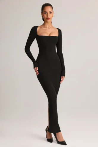 Lux Modal-Maxikleid mit quadratischem Ausschnitt in Schwarz
